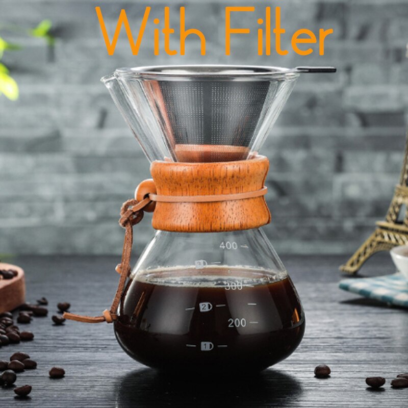 Hoge Temperaturen Glas Koffiezetapparaat Koffiepot Espressomachine Met Rvs V60 Filter Pot: with filter