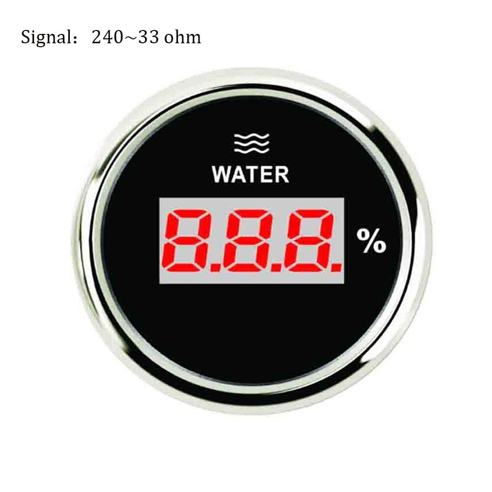 52 mm Steel Bezel Marine Digital Water Level Gauge Car Boat Water Tank Level Indicator with 0~190 ohm / 240~33 ohm Choose: Black Silver 240 ohm