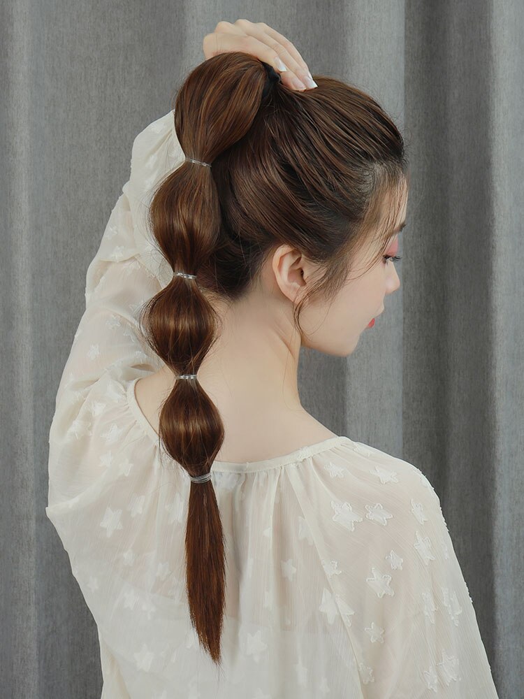 Talang Lange Rechte Bubble Paardenstaart Pruik Clip In Op Silky Synthetische Knot Extensions Staart Valse Haar