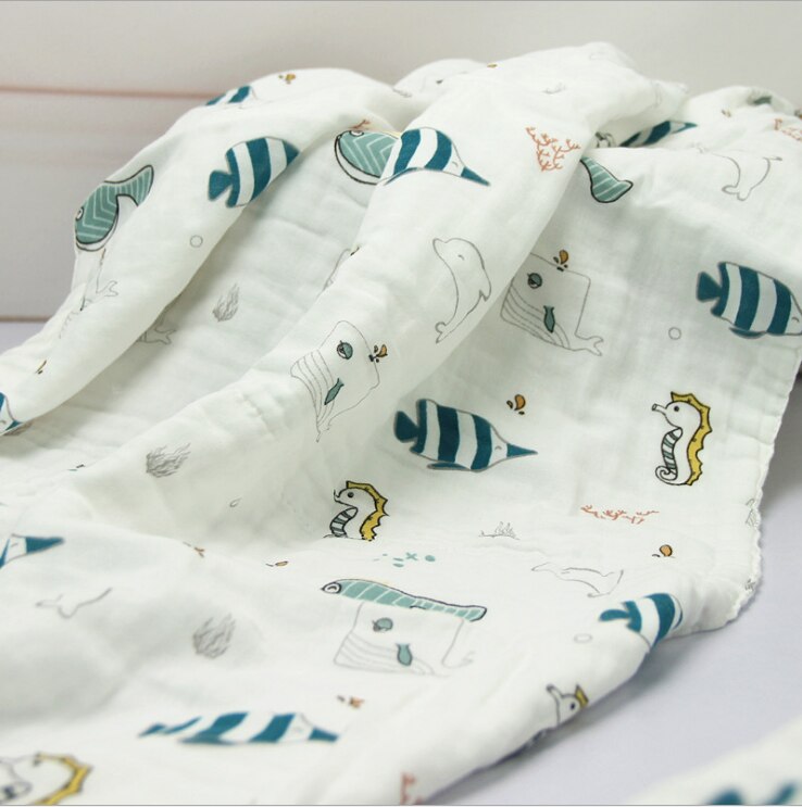 Elinfant – langes en mousseline 100% coton pour bébé, couvertures colorées pour -né, doux, 6 couches, 1 pièce: seahorse kingdom