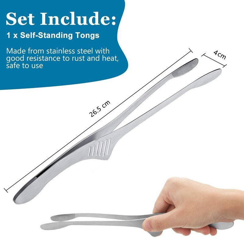 Grill Tongs BBQ Tongs Kitchen Tongs for Cooking Small Oven Serving Tong with Support Stand Self-Standing Tongs