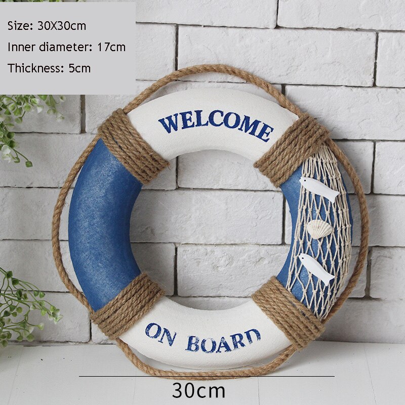 Red de pesca de algodón estilo mediterráneo, decoración náutica para el hogar, barra salvavidas, sala de estar, 30CM: blue A