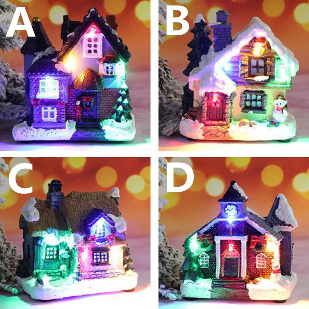 Christmas Scene Village House Resin Luminous LED Snow House for Home Winter Xmas Party Miniature Ornaments Decor