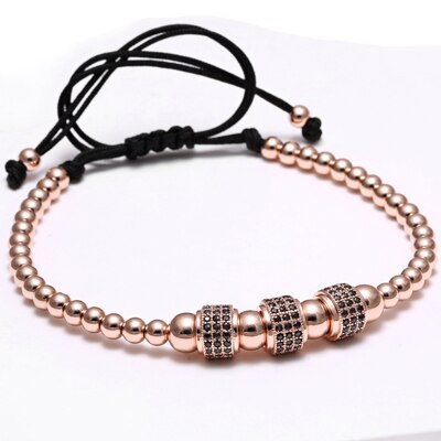 Mcllroy mænd armbånd runde perler micro pave sort cz krystal macrame vævet flettet charme armbånd smykker pulseras mujer moda: 3 zirkoner rosa guld