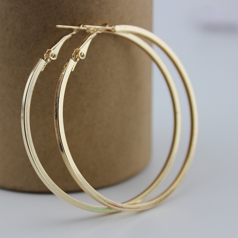 Gold/Silver Plated 40 50 60mm Eenvoudige Grote Cirkel Hoop Earring voor Vrouwen Sieraden