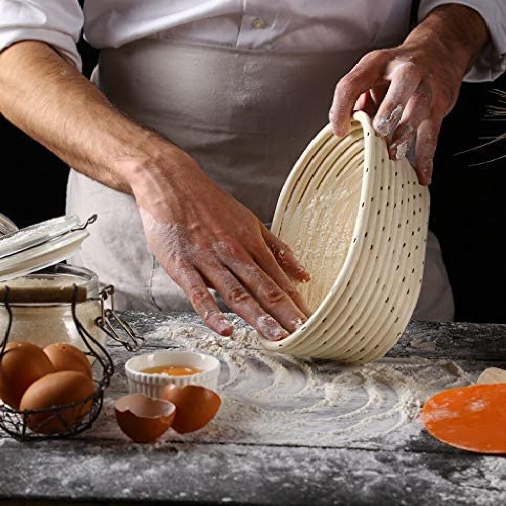 MLIA Oval Round Banneton Proofing Basket Sourdough Natural Rattan Basket Liner Bread Baking Includes Cloth Liner, Dough Scraper