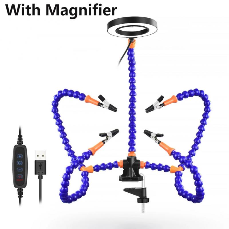 Welding Desk Clip PCB Soldering Holder 3X Magnifier With LED Light Welding Helping Hand Flexible Arm Soldering Hand Tool Clamp: 02