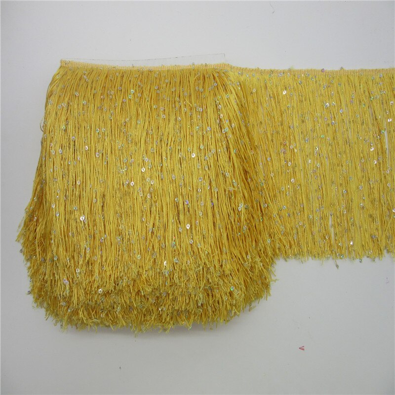 YY-tesco 1 Yard 20CM Long Polyester Sequins Tassel Fringe Lace Trim Ribbon Sew Latin Dress Stage Garment Curtain Accessories: Yellow