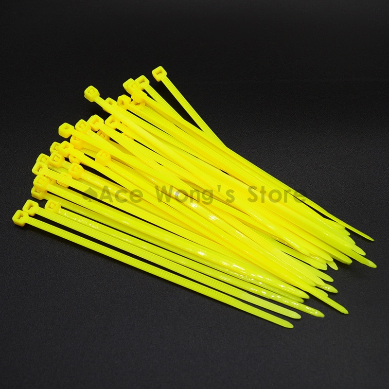 100 Stks/pak 3*100mm breedte 2.5mm geel Fabriek Standaard zelfsluitende Plastic Nylon Kabelbinders, Wire Zip Tie