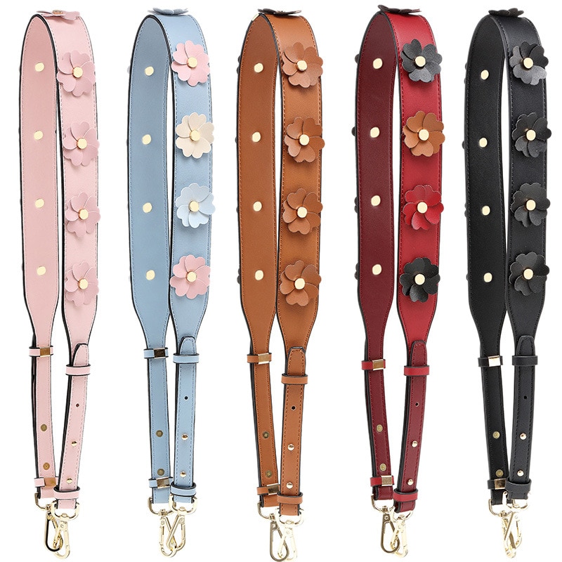 Luxury DIY Handbag Strap PU Leather Flower Women Bag Shoulder Straps for Handbags Casual Replacement Straps for Bags