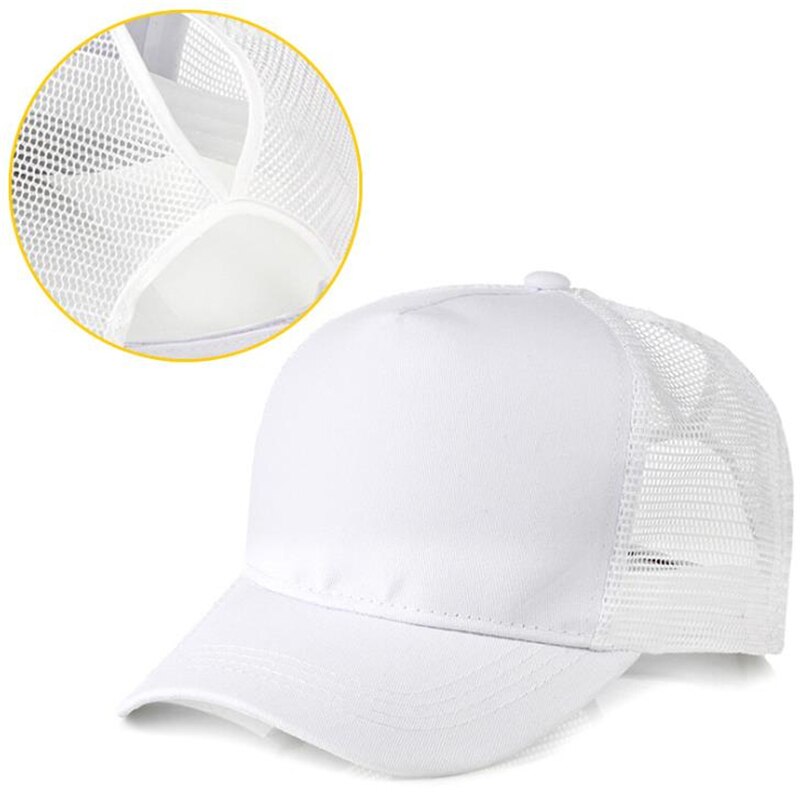 Casquette de Baseball à queue de cheval pour femmes, chapeau noir réglable, casquette en coton décontracté pour filles, casquette en maille à rabat, été 2022: white