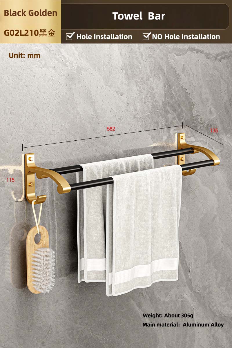 Zwart Gouden Badkamer Hardware Handdoekhouder Bar Rack Handdoek Houder Rij Haak Tissue Rack Wc Borstel Papier Houders: G02L210