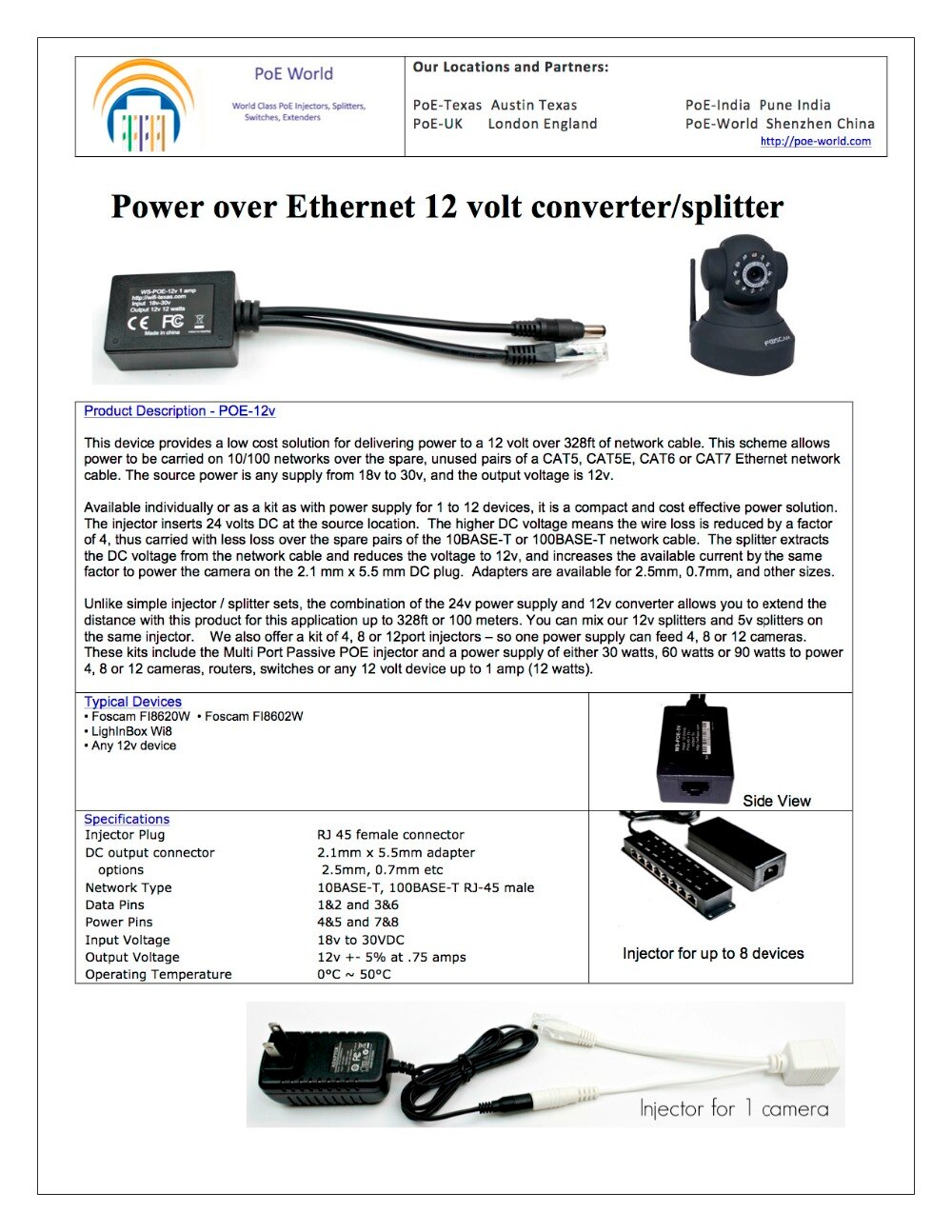 12 volt 12 watt gigabit poe splitter voor 12 volt voeding op afstand  to 100 meter: af -12 v 12w