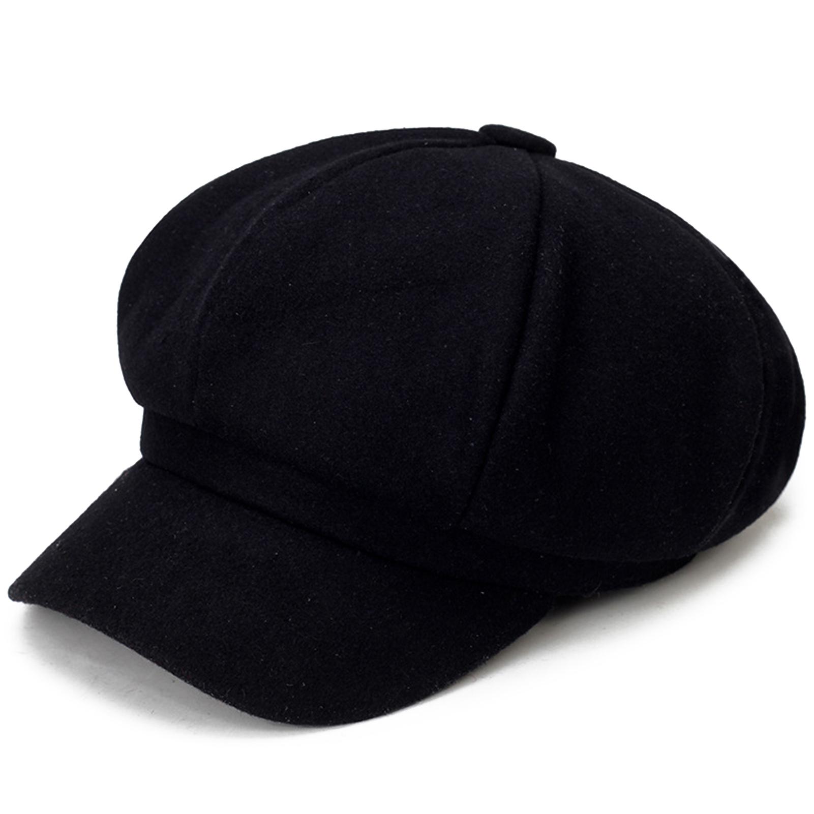 Women's hat Autumn Winter Warm Octagonal Hat Woolen Cloth Casual Beret Cap Solid Artist Painter Newsboy Hats Black Grey