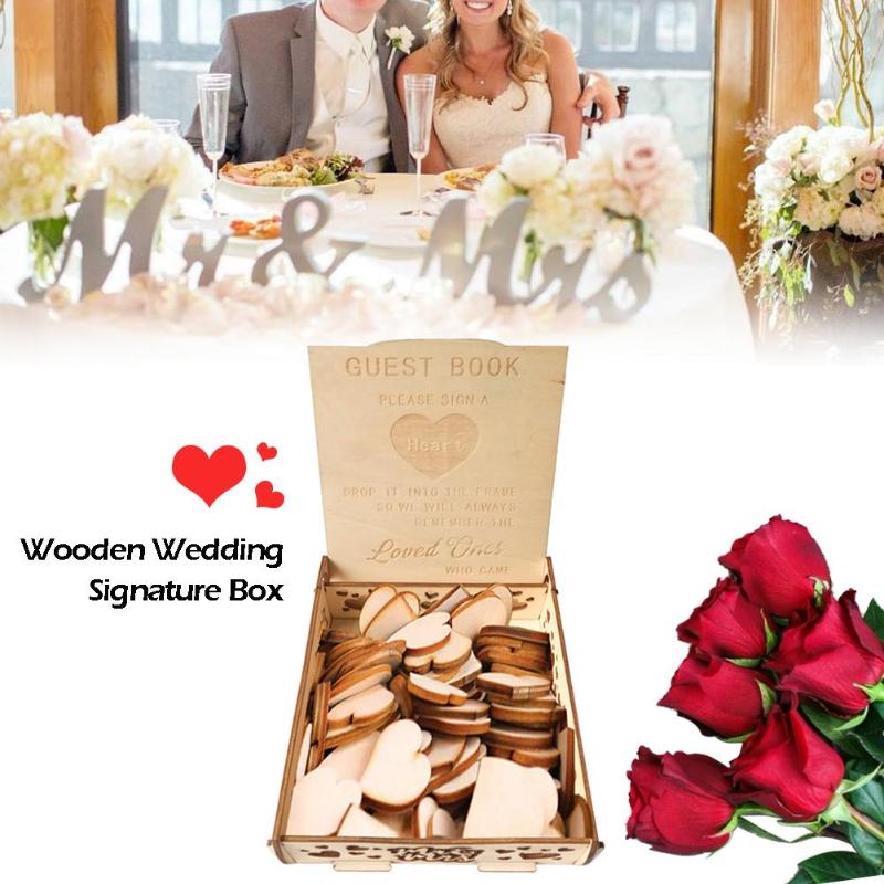 Wedding Signature Hearts Box Romantic Rustic Sweet Guestbook Decor Wooden Box Wedding Supplies Business Card Box