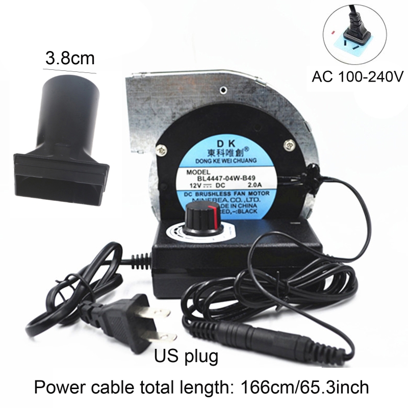 US/EU Plug DC12V 2A BBQ Blower Fan Charcoal Chimney Starter PWM Fans Smoker Fan Electric Blower 100-240V Power Cord