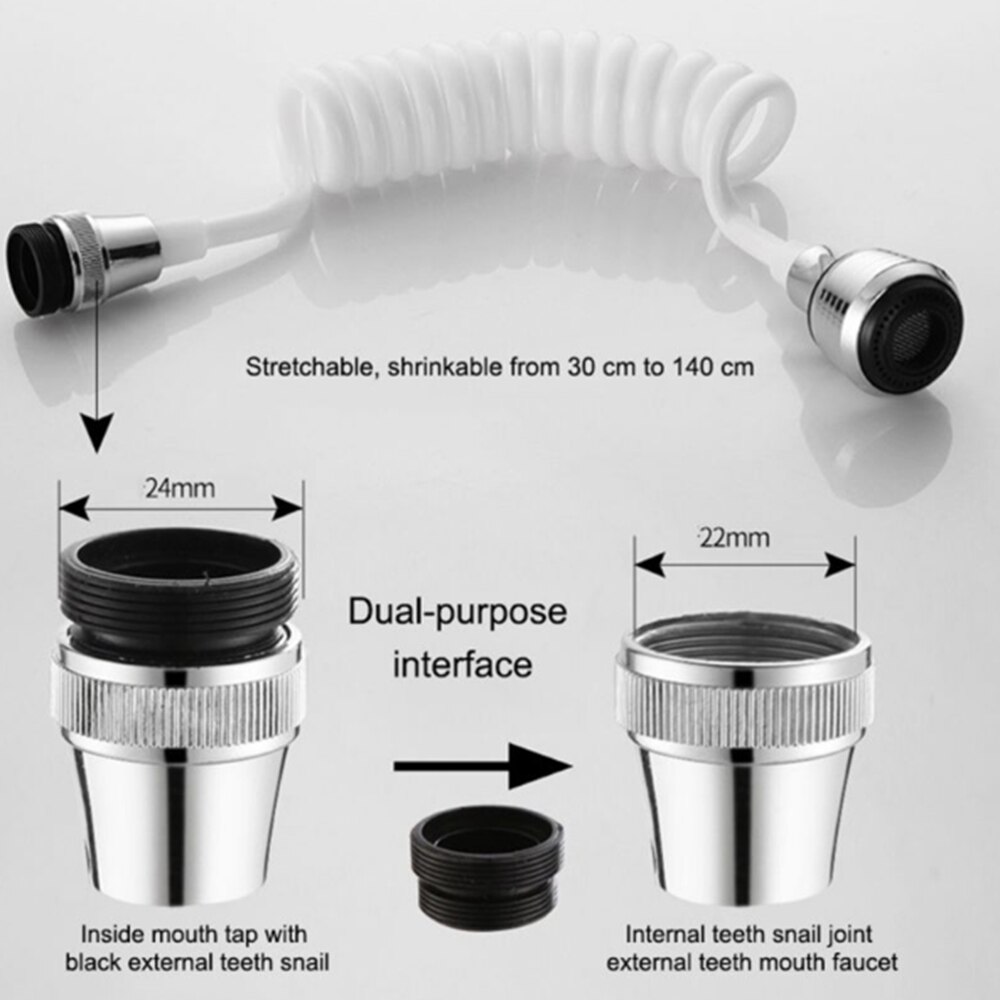 360 Rotatable Bubbler Tap Adapter Faucet Extender Bathroom Kitchen Faucet Long Hose Portable Telescopic Shower Nozzle Sprayer
