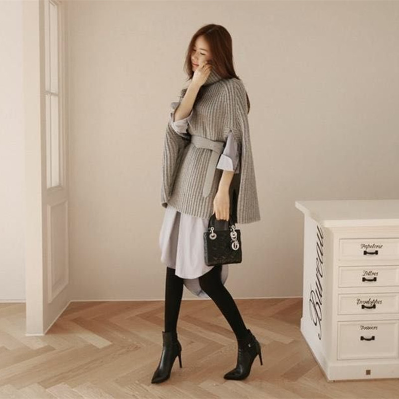 Autumn Winter Fringed Cloak Shawl Women Plus Size Knitted Coat Loose Fashion Pullover Knitted Cloak Shawl with Sleeves