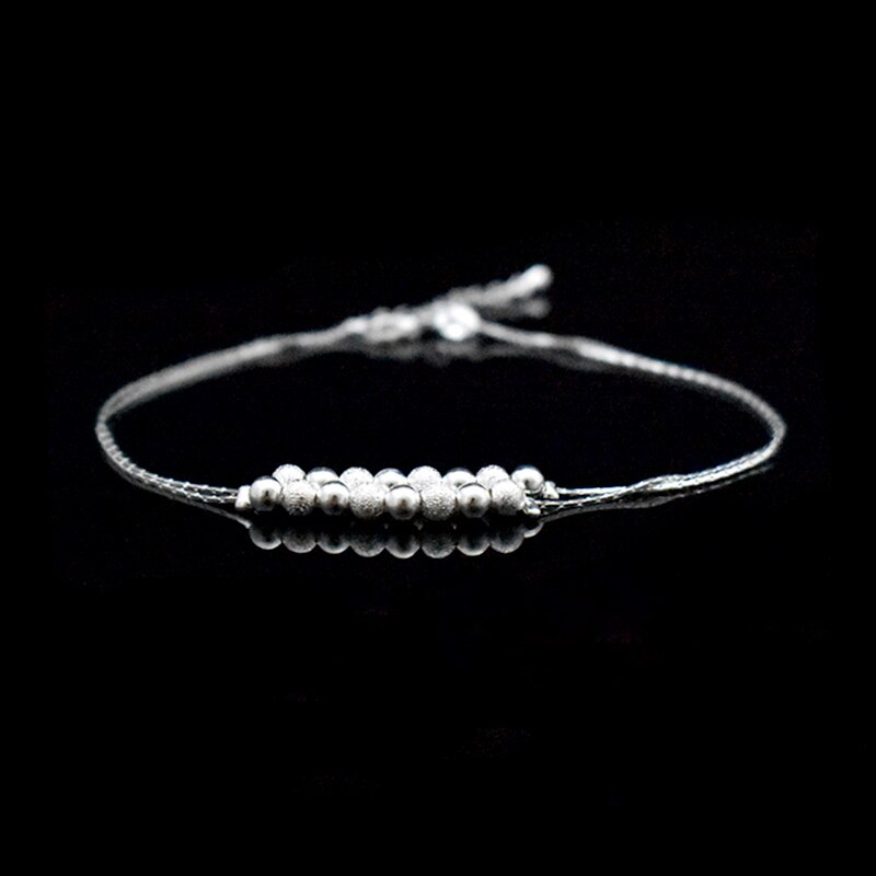 Double Layer Bal Kraal Vrouwen Enkelband 925 Sterling Zilver Frosted Kralen Hanger Voet Ketting Strand Enkelbanden Armband Sieraden