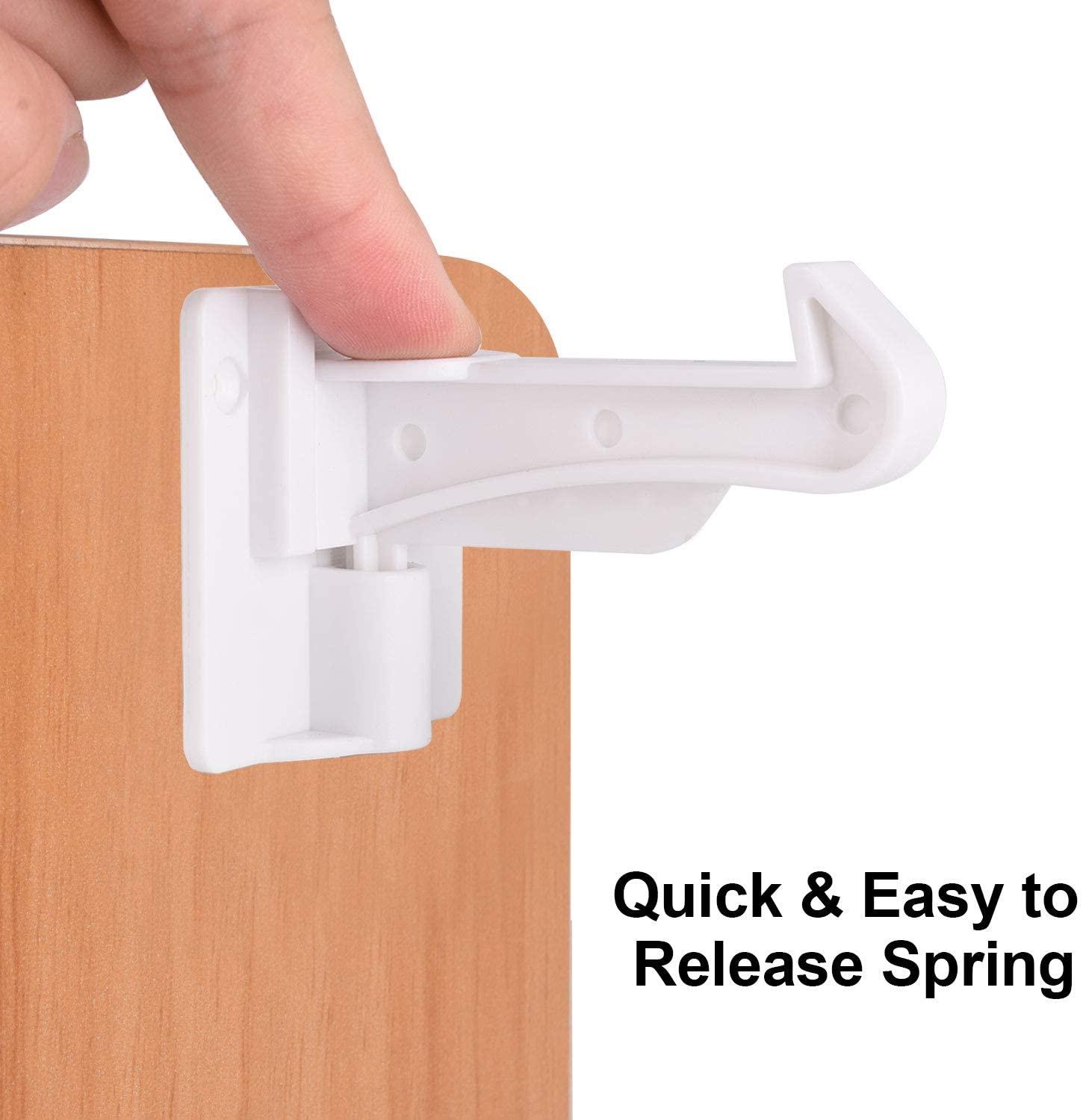 Invisible Spring No Drill Child Proof Latches, Baby Safety Locks, for Kitchen Cabinets & Drawers with Strong Adhesive 10 Pack