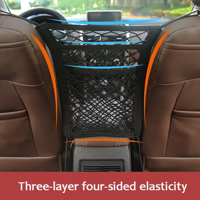 Car Storage Net Bag Between Seats Car Divider Pet Barrier Stretchable Elastic Mesh Bag Organizer Auto Accessories: WHITE