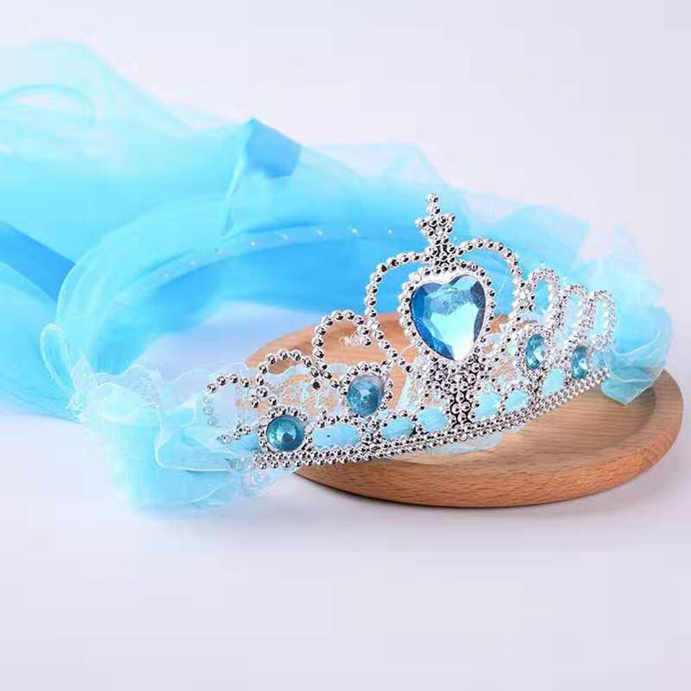Girls Princess Crown Headband Tulle Bridal Veils Garland Wedding Party Wreath Children Hair band Solid Color Beaded Tassel: 1