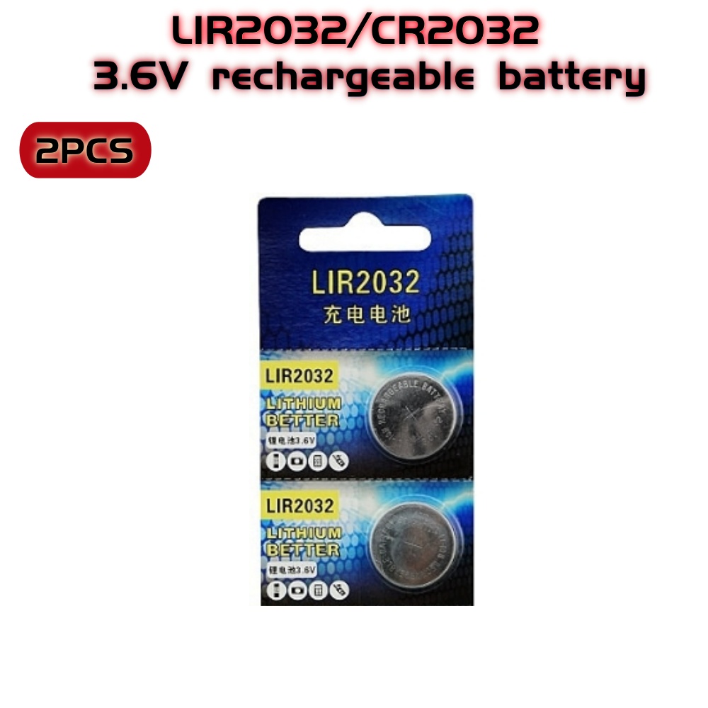 LIR2032 Rechargeable Battery 2032 Lithium charging Can Replace 3.6v 40mAH CR2032 for watches Coin Battery: Yellow
