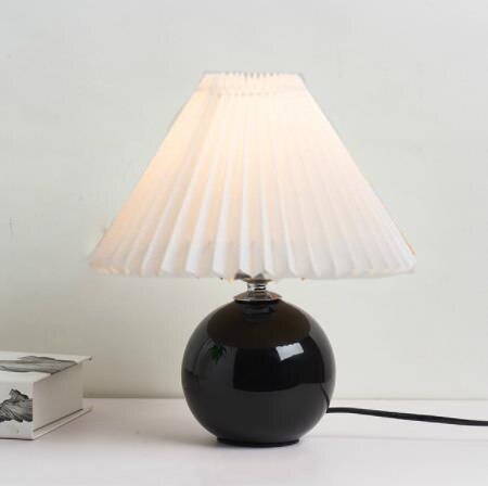 Koreansk plisseret bordlampe ins diy keramiske bordlamper til stuen boligindretning sød lampe med trefarvet led pære ved siden af lampen: Sort og hvid