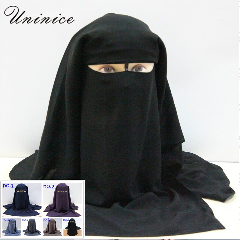 Islamique 3 couches Niqab Burqa Bonnet Hijab Cap voile musulman Bandana écharpe chapeaux noir visage couverture Abaya Style Wrap tête couvrant