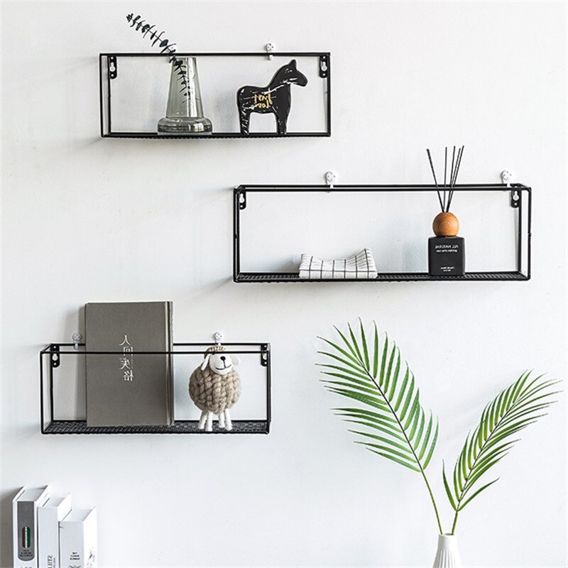 Estantes de hierro dorado para pared, manualidades de decoración de escritorio creativas de Metal, soportes de almacenamiento, organización de estantería flotante colgante para el hogar