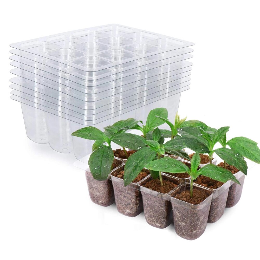12 Holes Nursery Grow Box Plastic Seedling Starter Tray Extra Strength Seed Germination Plant Flower Pots Home Garden Tools: Default Title