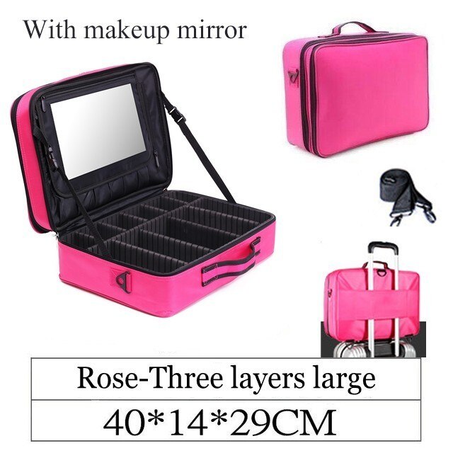 HMUNII neceser para mujer, organizador de maquillaje de viaje, caja de maquillaje , bolsa de cosméticos, bolsas, estuche de belleza para artista de maquillaje: G-Red cosmetic bag