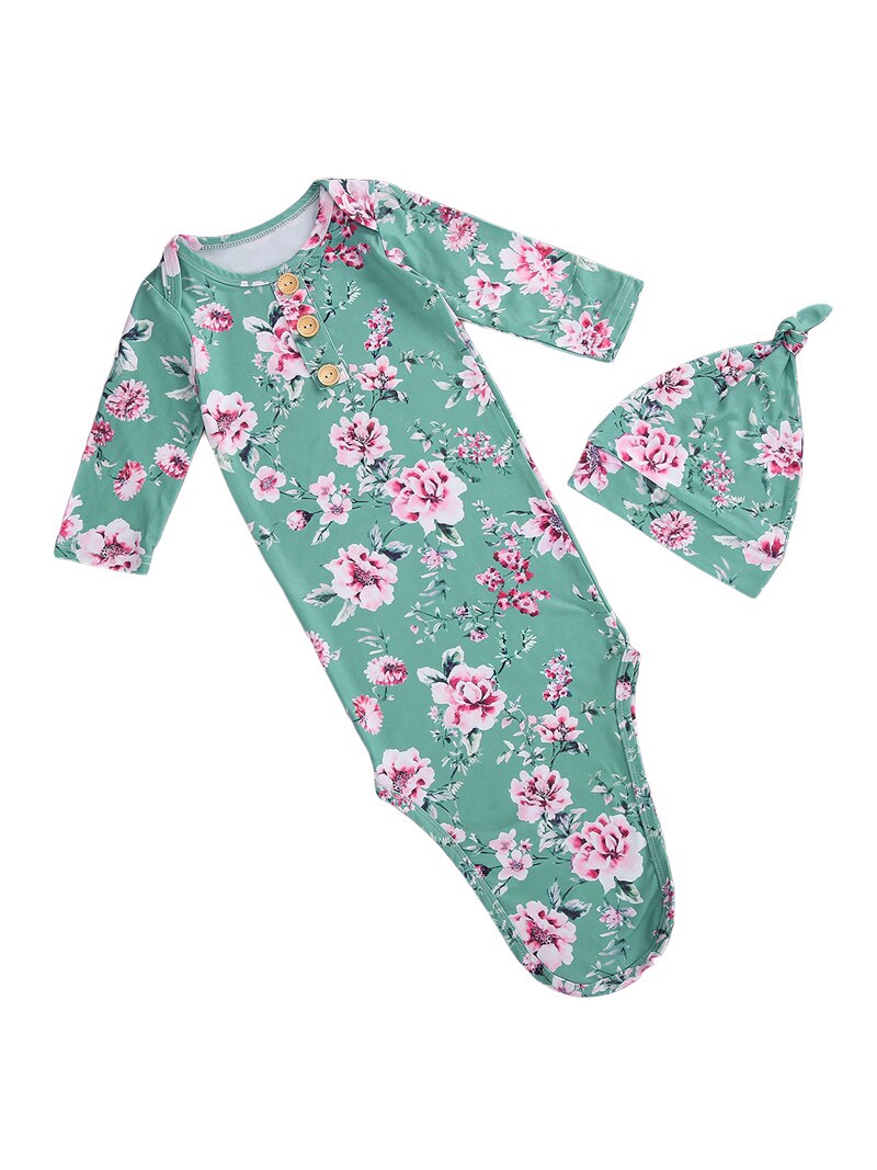 Pudcoco 2 uds., saco de dormir para bebé, sombrero con estampado Floral, largo completo, manga Regular, cuello redondo, botón decorado, ropa de dormir