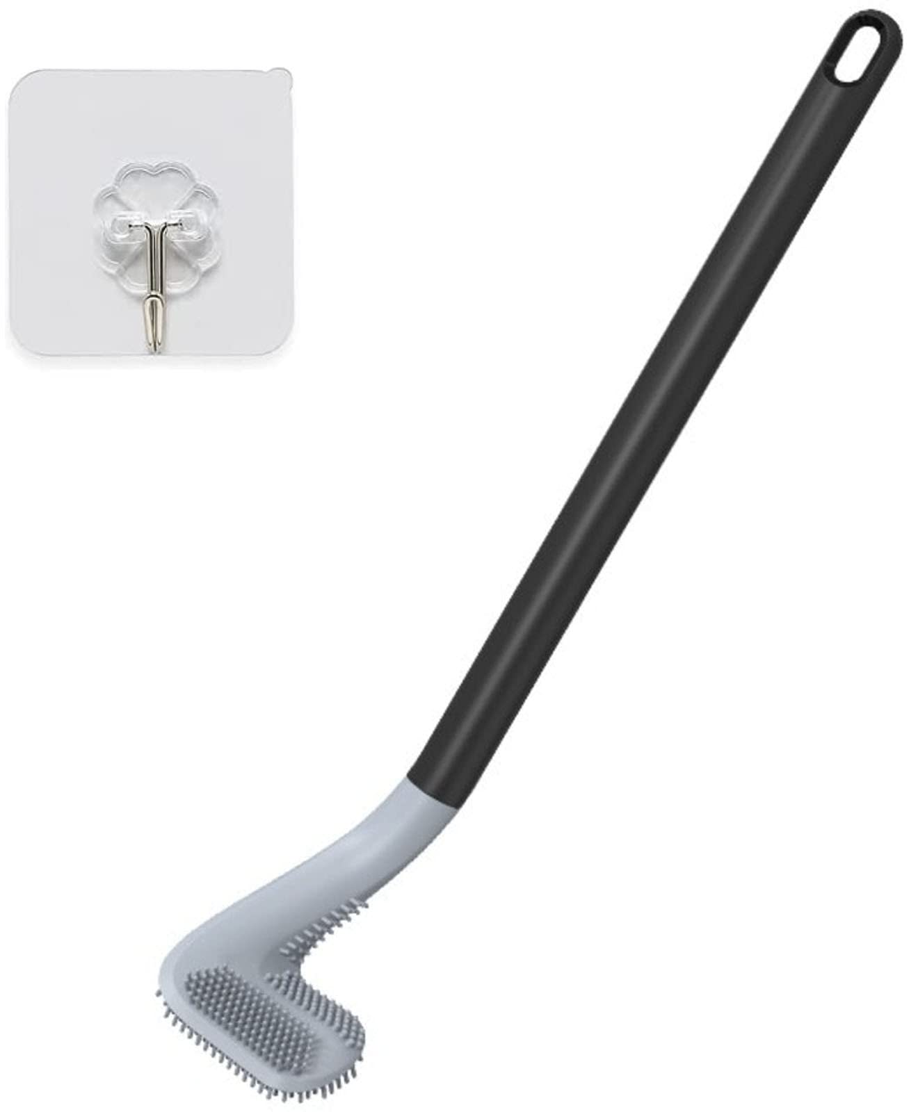 Long Handle Toilet Cleaning Brush Silicone Toilet Brushes for Bathroom Toilet Cleaning Brush Bendable Silicone Brush Head: black with hook