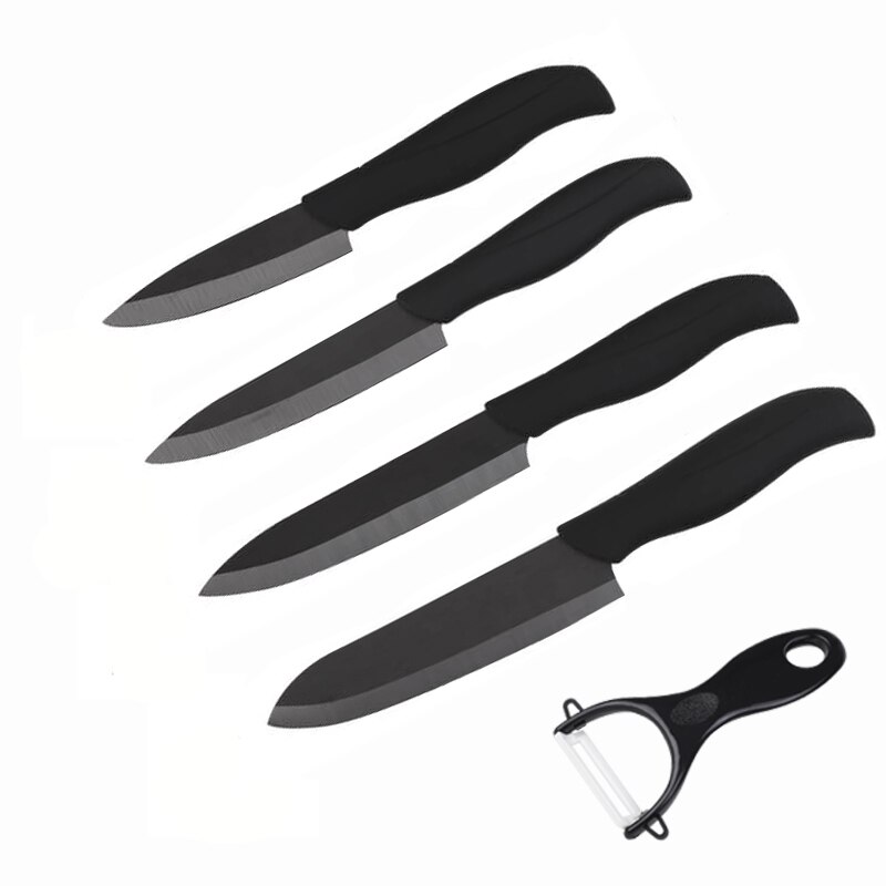 Kjøkkenkniver keramisk kniv sett 3 4 5 6 tommer + skreller zirconia kutter skjære frukt kjøtt keramisk kokkekniv kokeverktøy: 3 4 5 6 k svart