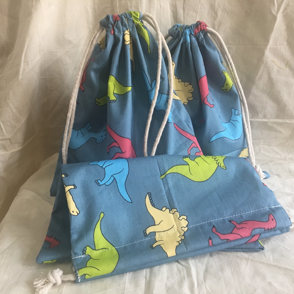 Cotton Drawstring Eco Organized Pouch Party Bag Print Color Dinosaur YL311a