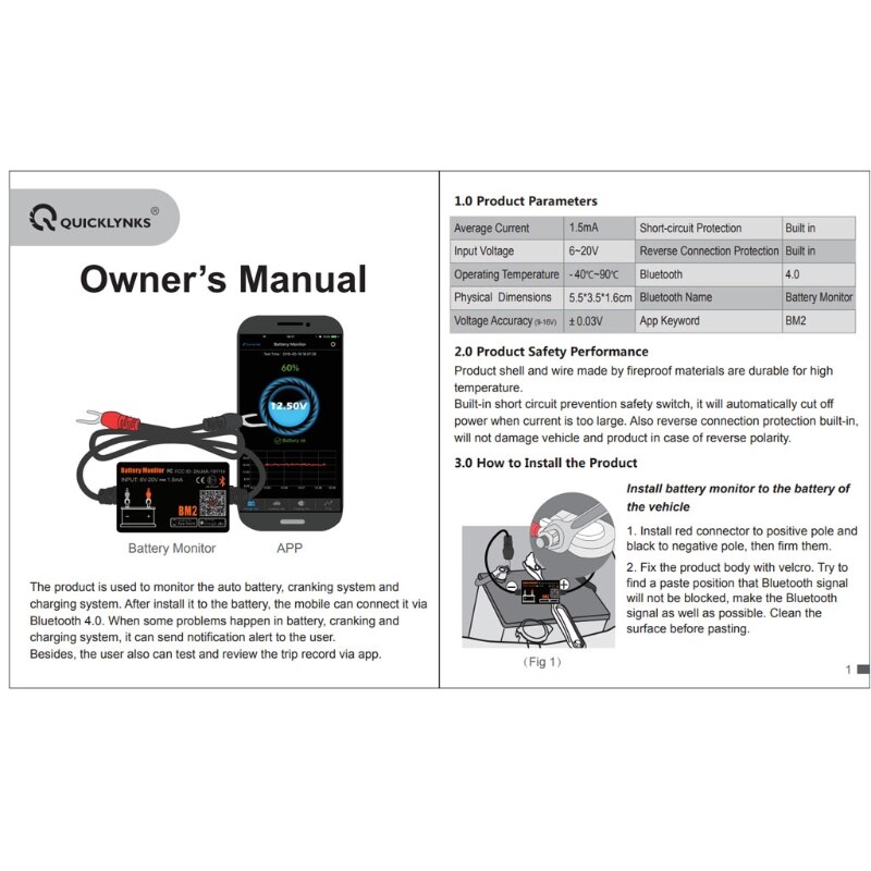 Automotive Battery Monitor 12V Bluetooth Car Battery Detector Low Power Consumption Testing Equipment