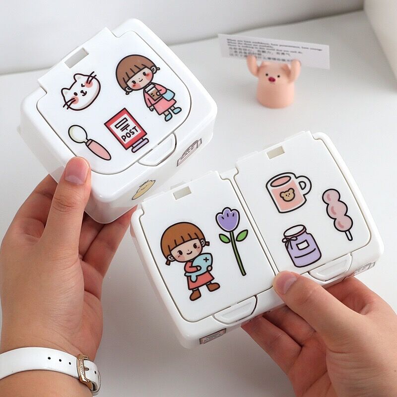 MINKYS Cute Girls ABS Mini Desktop Organizer Storage Box 1PC Free Sticker Kawaii Korean School Stationery