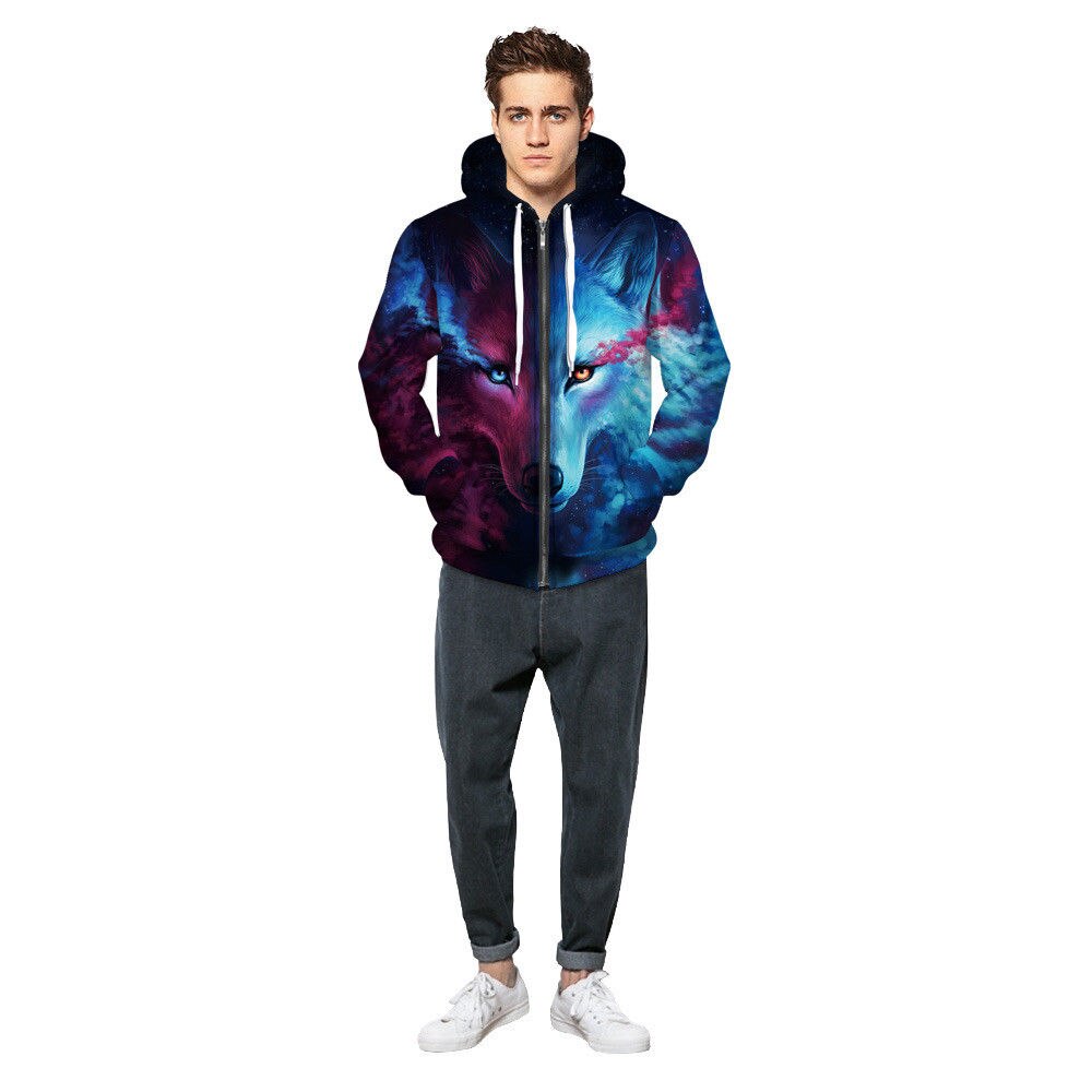 Sudadera con capucha y cremallera para hombre y mujer, chaqueta con estampado gráfico 3D para parejas, abrigo