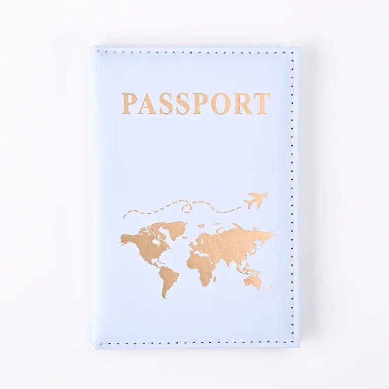 Funda dorada para pasaporte de viaje para hombre y mujer, funda de cuero PU con mapa de billetes, fundas para pasaporte, accesorios protectores para pasaporte: Beige