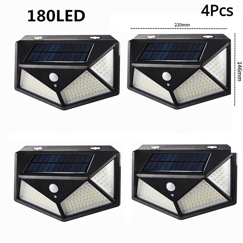 Solar Led Light Outdoor Outdoor Verlichting Waterdicht Straat Lamp Led Met Pir Motion Sensor Led Exterieur Voor Fairy Tuinverlichting: 180LED 4Pcs