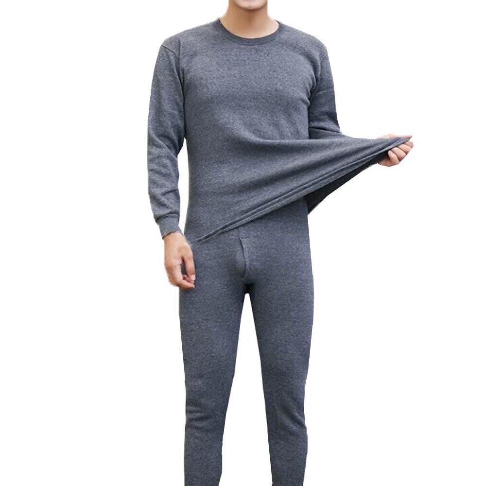 men Winter Thermal Underwear Suit Pure Color Warm Clothing Set long johns d91030: Dark Grey / XXL