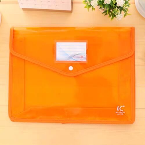 Transparent Big Capacity A4 File Folder Business Briefcase Document Paper Storage Bag Desktop Organizer Stationery: orange