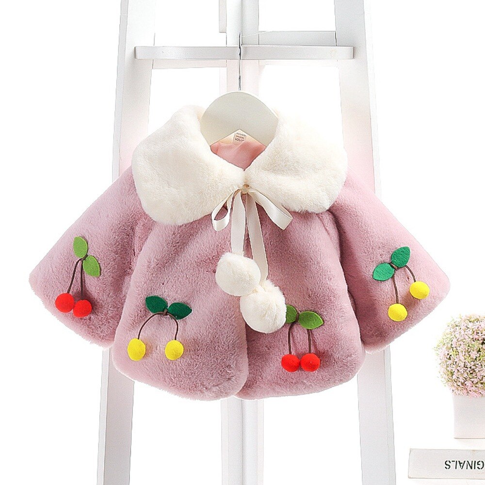 Vinter flickor barn kappa varm sammet fleece cape barn baby spädbarn körsbär bollar prinsessa tjocka ytterkläder mantel  s11467
