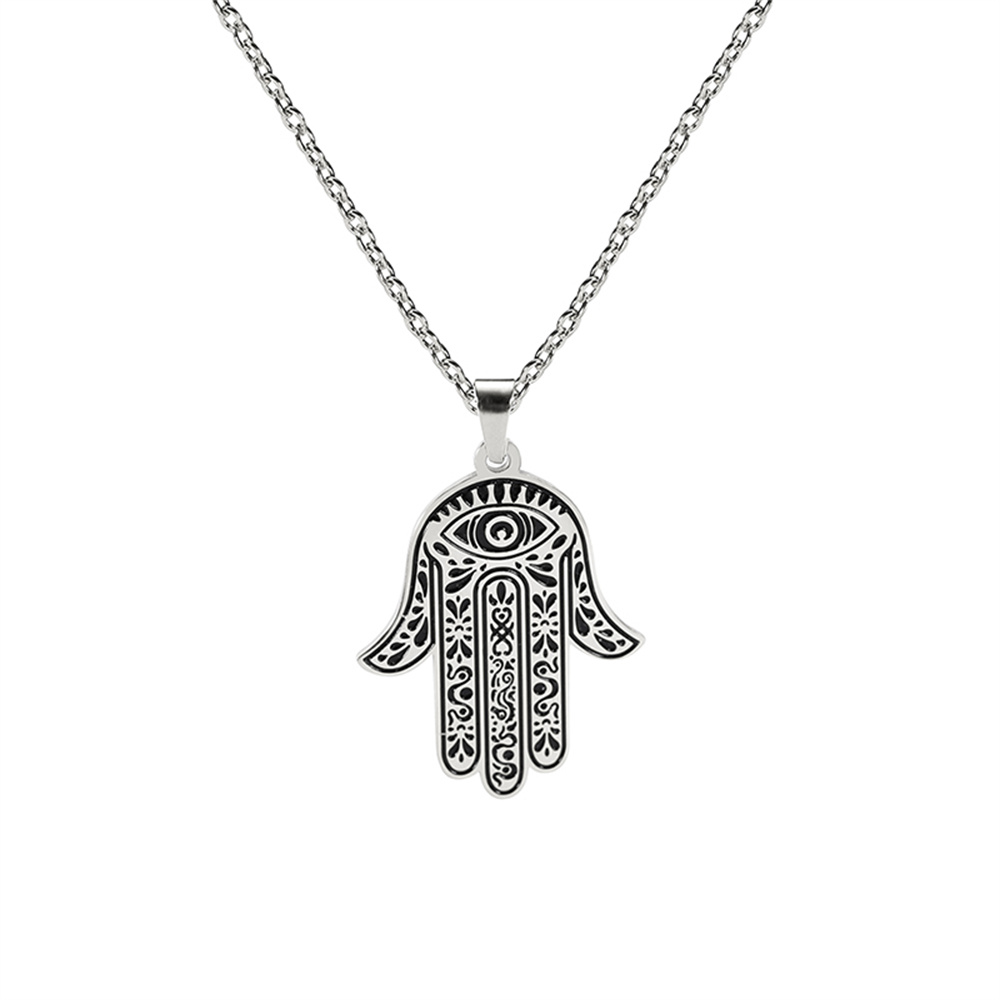 EUEAVAN Vintage Hamsa mano de Fátima colgante collar de acero inoxidable turco mal de ojo collares espíritu joyería de la suerte para hombre: Rojo-marrón