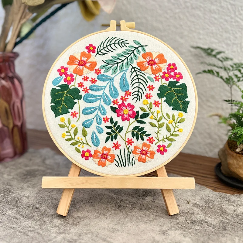 Pupunkukka kirjontasetti aikuisille aloittelijoille kirjontaharjoitussetti kangaslangat askartelun ystäville käsinpistoksi: 20*20cm / Sininen