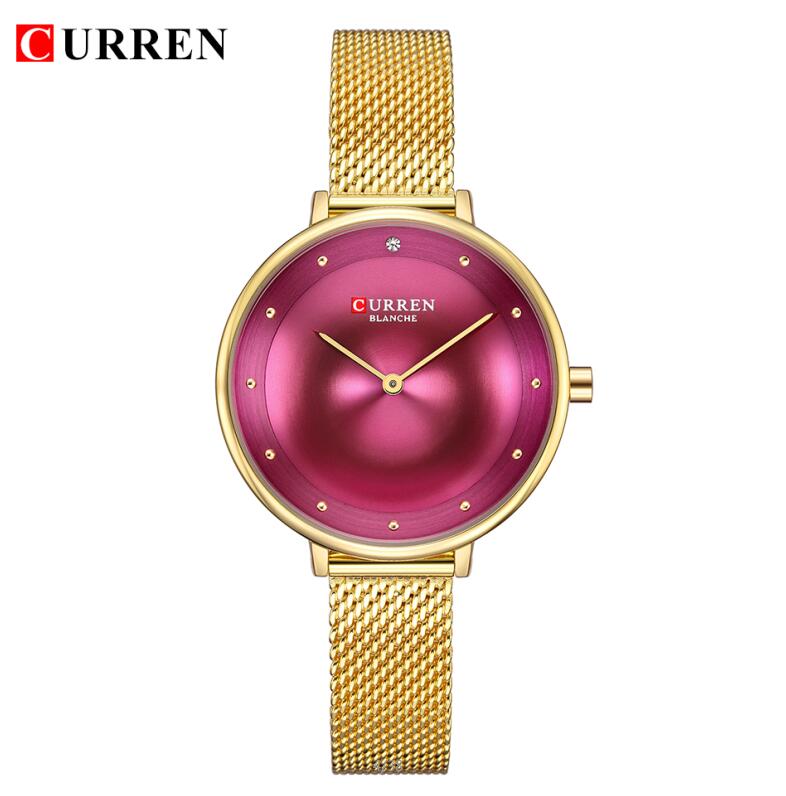 Womens Gold Horloge Mode Strass Quartz Dames Armband Horloges CURREN Vrouwelijke Klok Staal Mesh relogio feminino: gold red