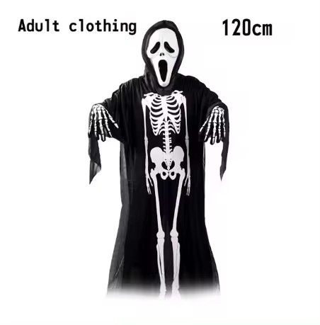 Costume cosplay di halloween: mietitore, terrificante costume da scheletro per bambini, mietitore per adulti, tunica da fantasma e falce: Verde