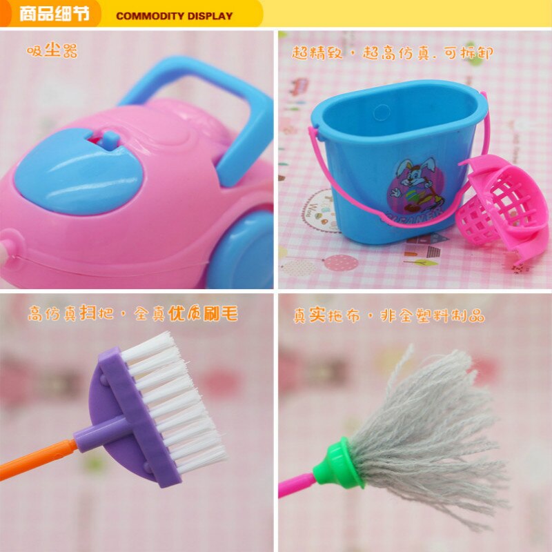 9pc/set Kitchen Home cleaning tool pretend furniture play Children toy girl kid floor brush broom housekeeping 30CM doll