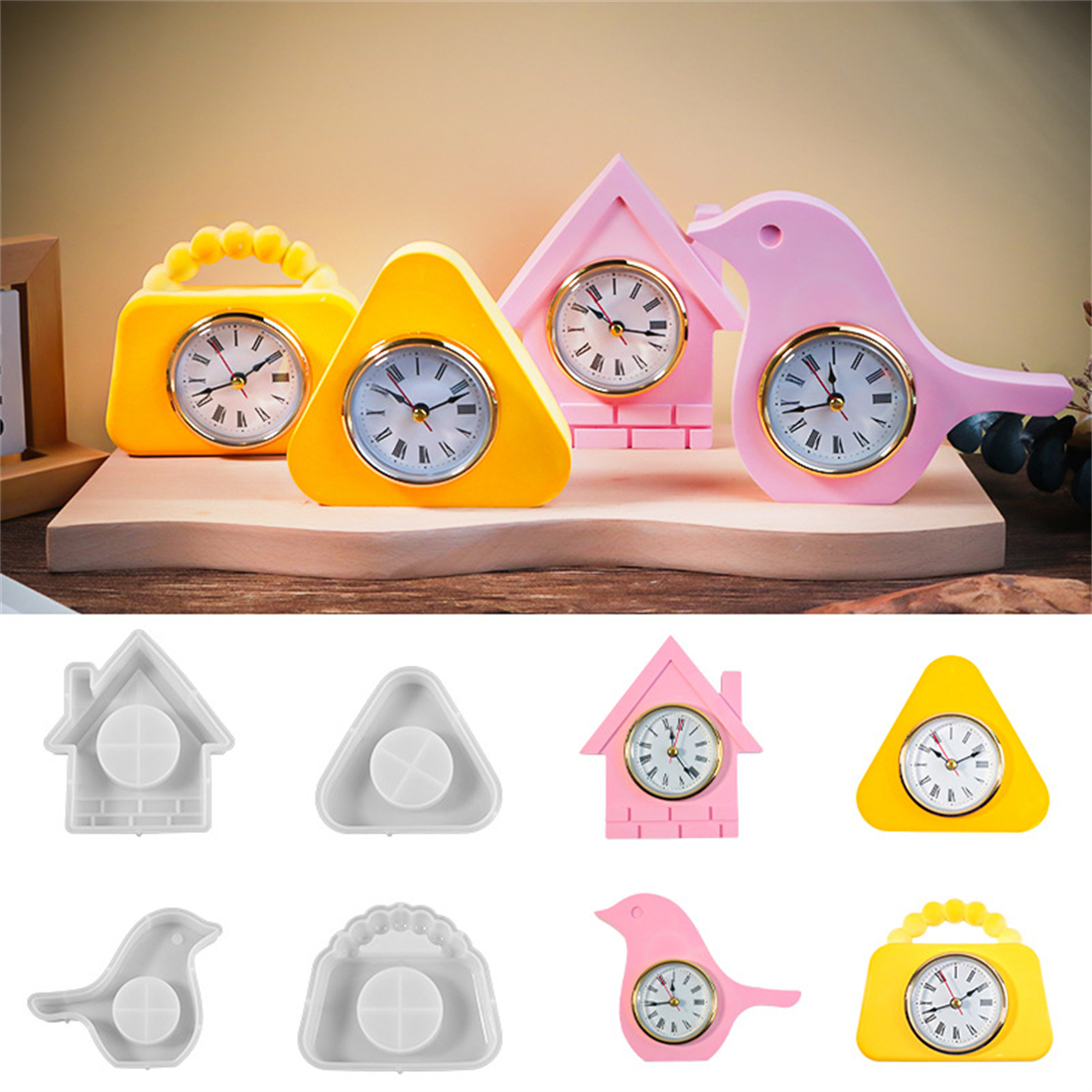 Molde de silicona para reloj pequeño, mesa con números romanos, molde de resina Epoxy para verter, bolsa para casa de pájaros, adorno, molde para hacer cemento